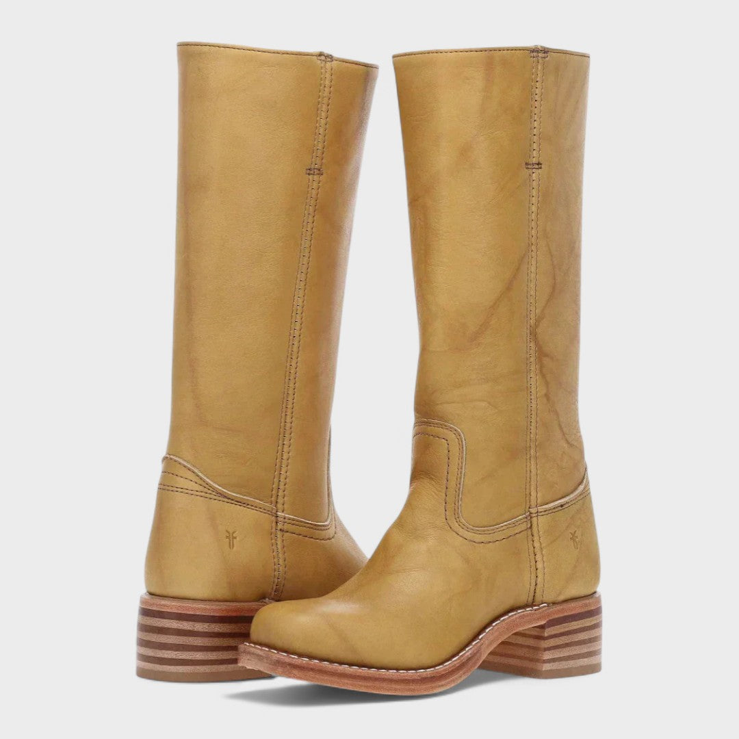 Women's Tall Western-Style Boots with Stitching and Shaped Heel