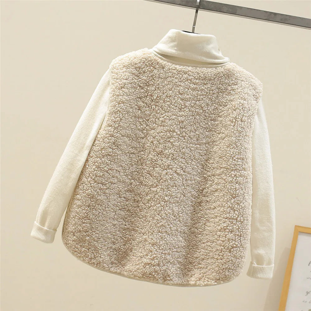 Women's Teddy-Texture Button-Front Vest with Patch Pockets