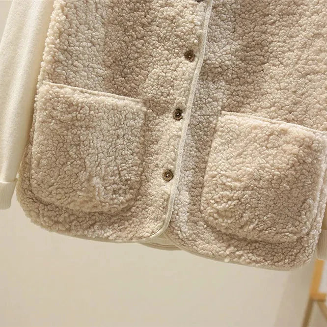 Women's Teddy-Texture Button-Front Vest with Patch Pockets