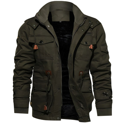 Men's Utility Jacket with Front Zipper, Multiple Pockets and Adjustable Waist