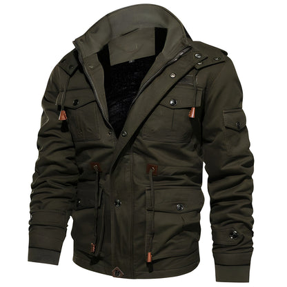Men's Utility Jacket with Front Zipper, Multiple Pockets and Adjustable Waist