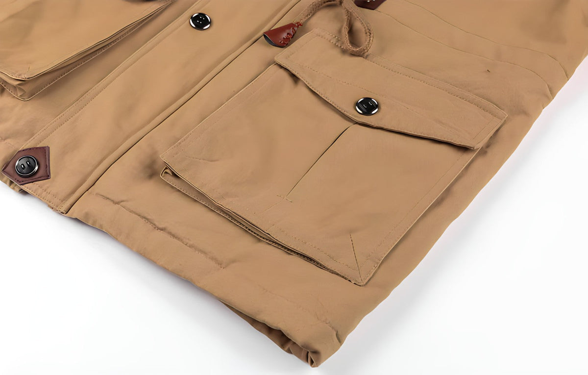 Men's Utility Jacket with Front Zipper, Multiple Pockets and Adjustable Waist