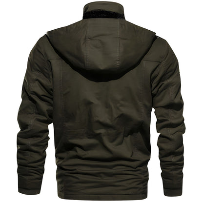 Men's Utility Jacket with Front Zipper, Multiple Pockets and Adjustable Waist