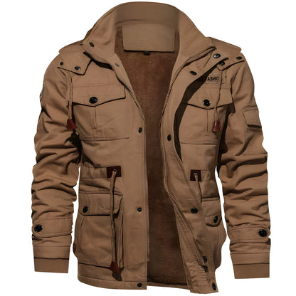 Men's Utility Jacket with Front Zipper, Multiple Pockets and Adjustable Waist
