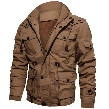 Men's Utility Jacket with Front Zipper, Multiple Pockets and Adjustable Waist