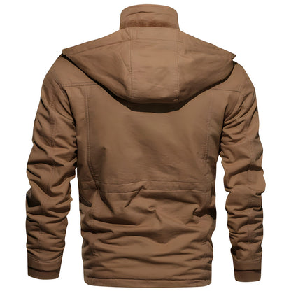 Men's Utility Jacket with Front Zipper, Multiple Pockets and Adjustable Waist