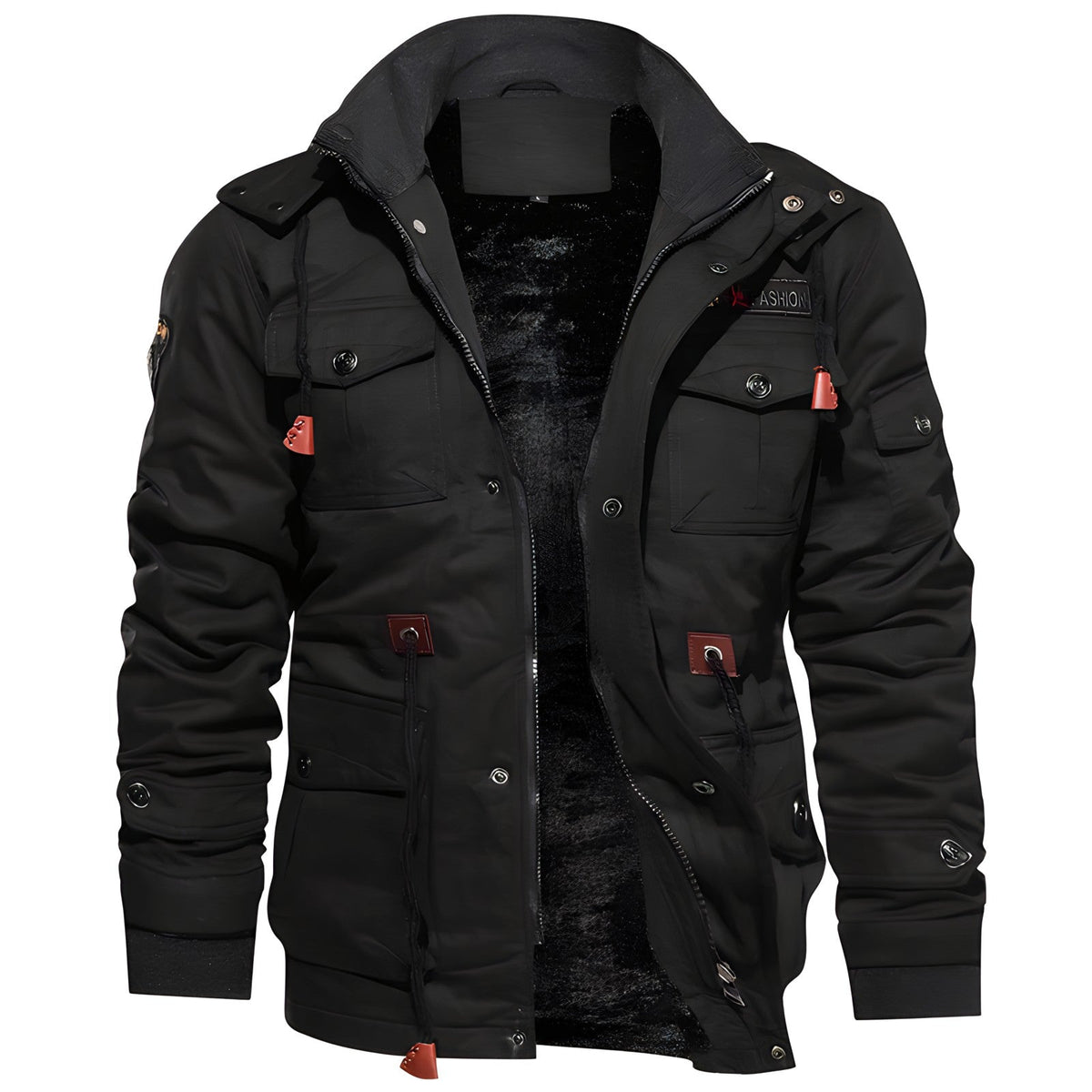 Men's Utility Jacket with Front Zipper, Multiple Pockets and Adjustable Waist