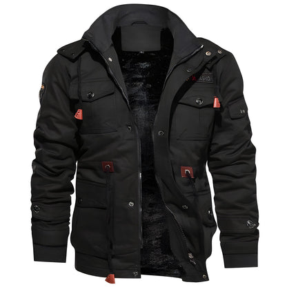 Men's Utility Jacket with Front Zipper, Multiple Pockets and Adjustable Waist