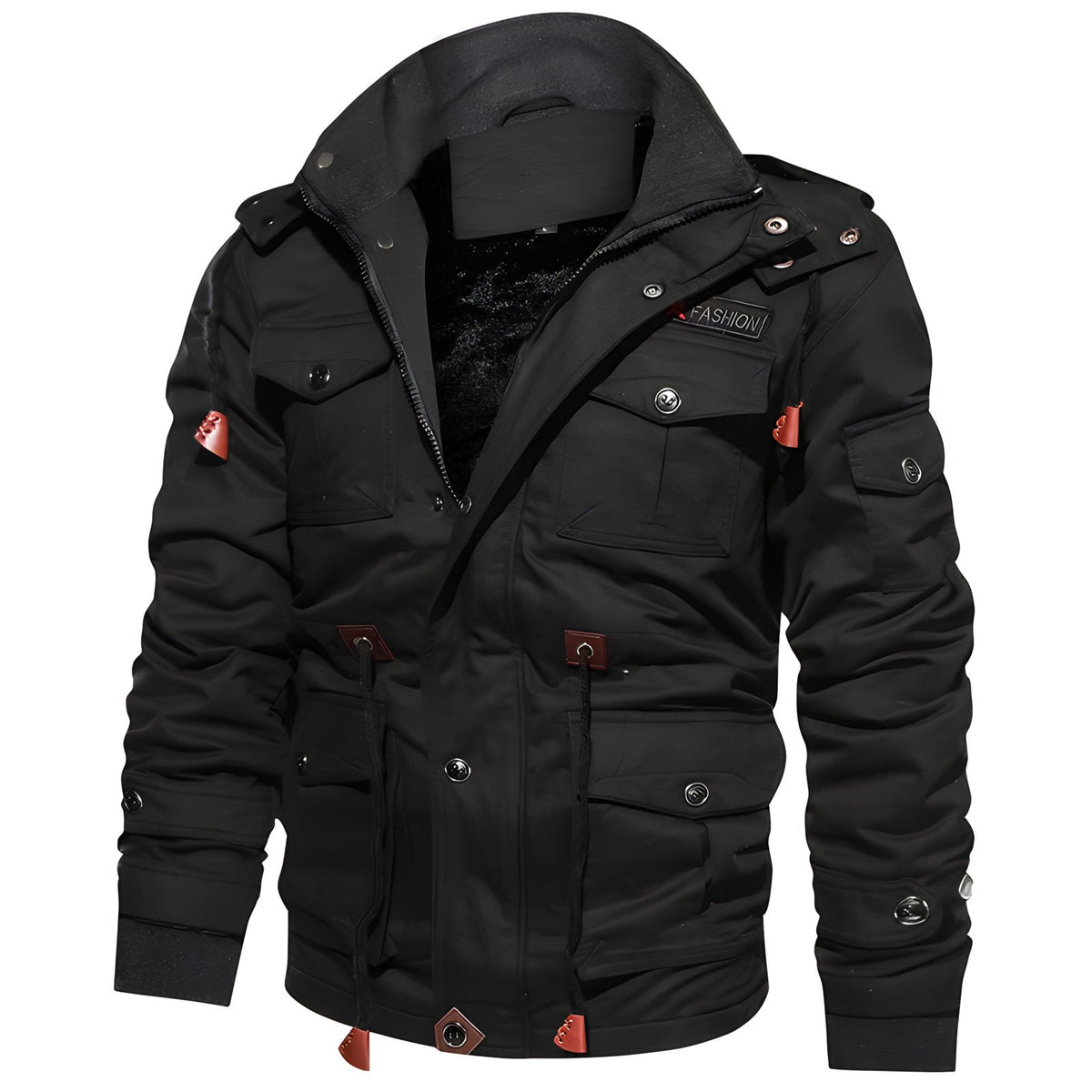 Men's Utility Jacket with Front Zipper, Multiple Pockets and Adjustable Waist