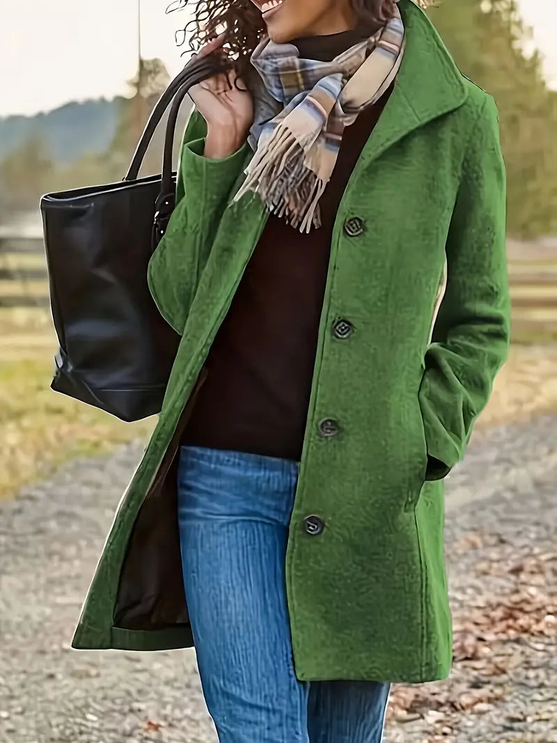 Women's Button-Front Coat with Lapel Collar and Clean Silhouette