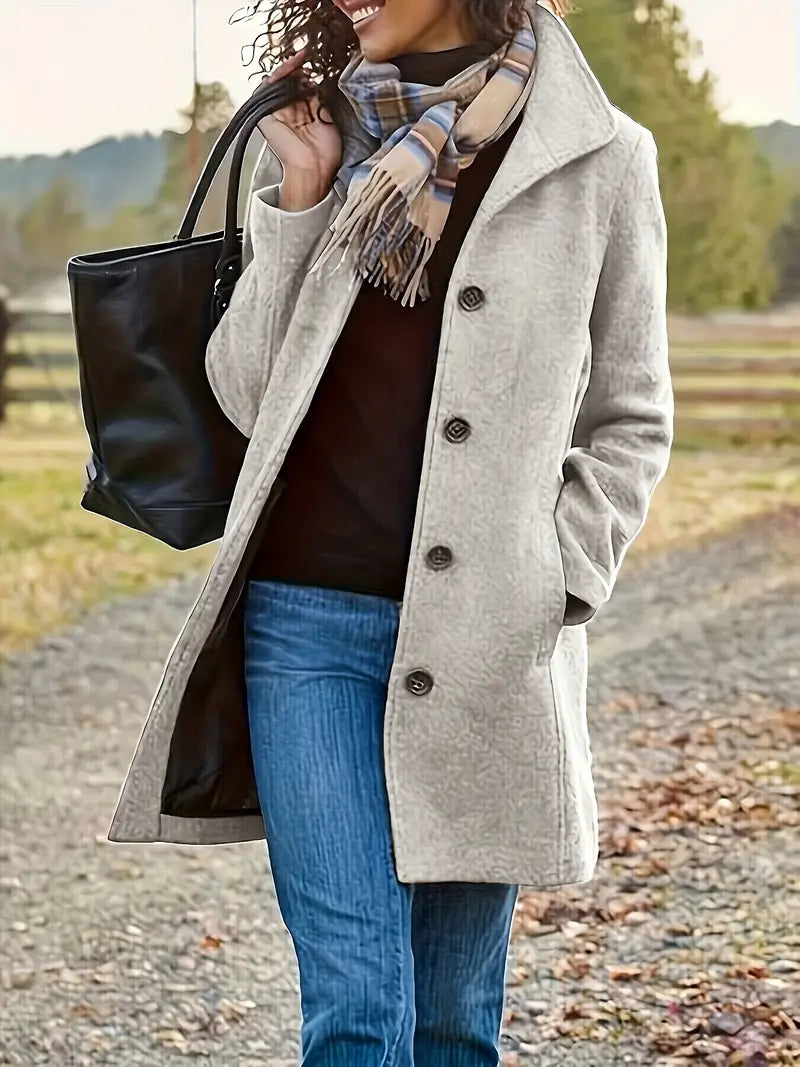Women's Button-Front Coat with Lapel Collar and Clean Silhouette