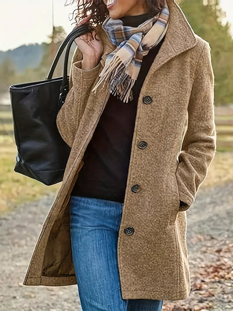 Women's Button-Front Coat with Lapel Collar and Clean Silhouette
