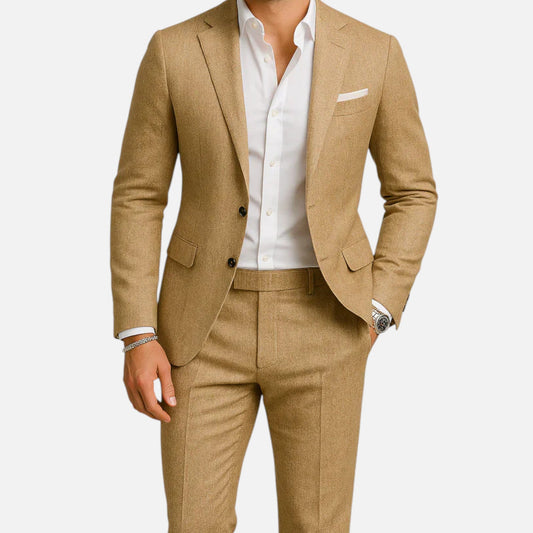 Men's Two-Piece Suit with Lapel Jacket and Coordinating Pants