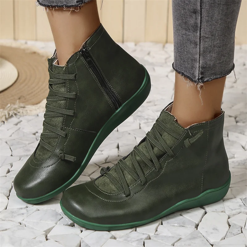 Women's Lace-Up Ankle Boots with Wraparound Strap and Shaped Heel