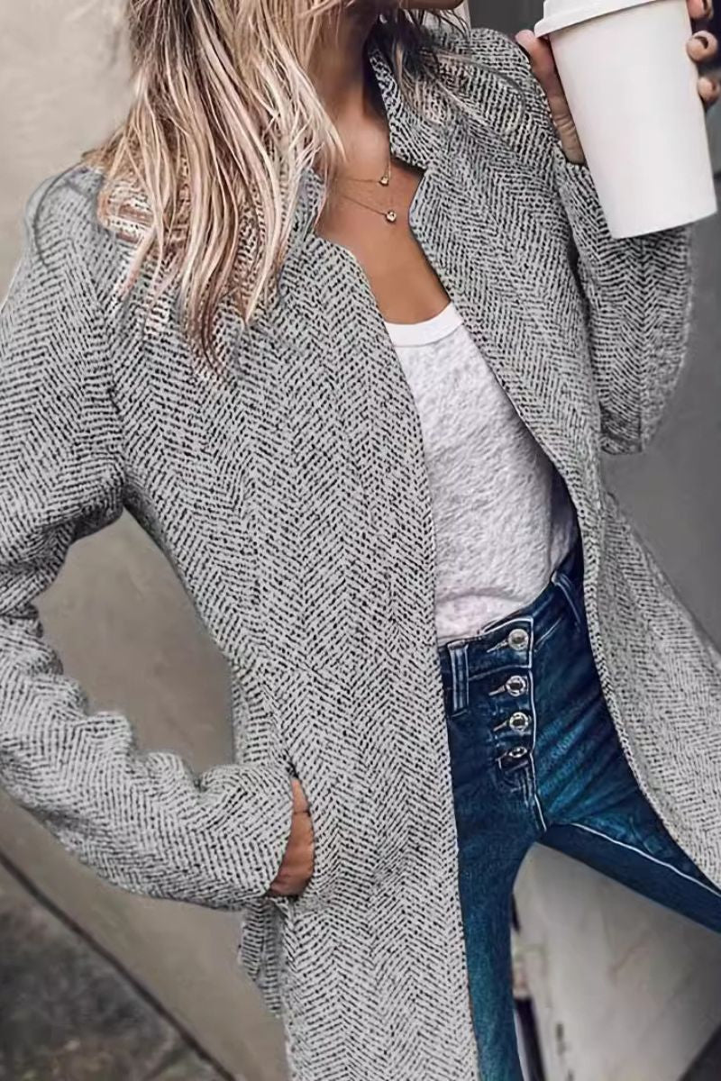 Women's Open-Front Blazer with Lapel Collar and Front Pockets