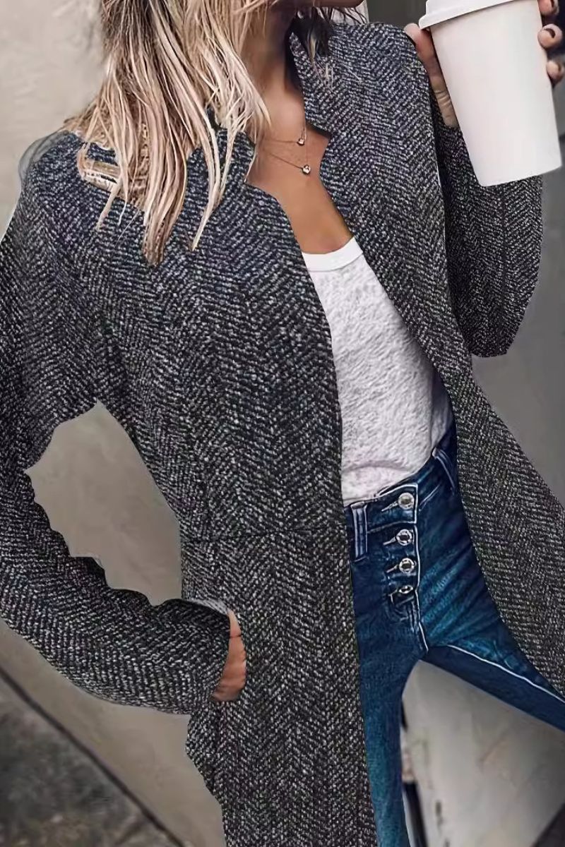 Women's Open-Front Blazer with Lapel Collar and Front Pockets