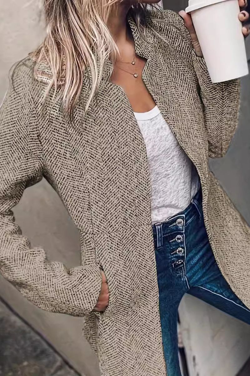 Women's Open-Front Blazer with Lapel Collar and Front Pockets