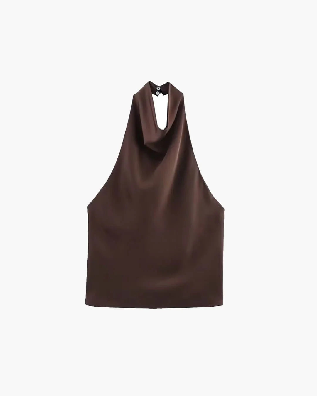 Women's Sleeveless Halter Top with Draped Cowl Neck and Fitted Shape