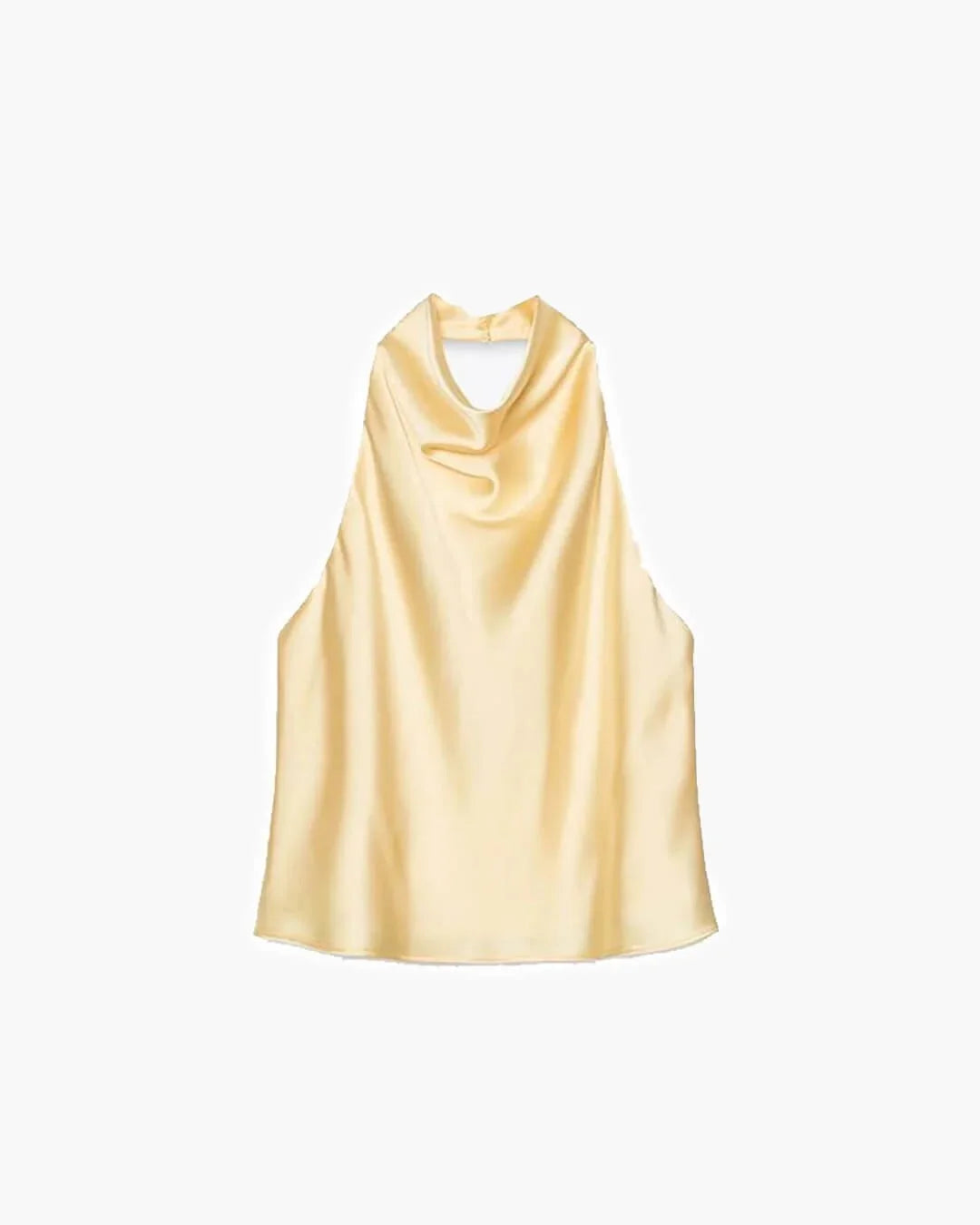 Women's Sleeveless Halter Top with Draped Cowl Neck and Fitted Shape