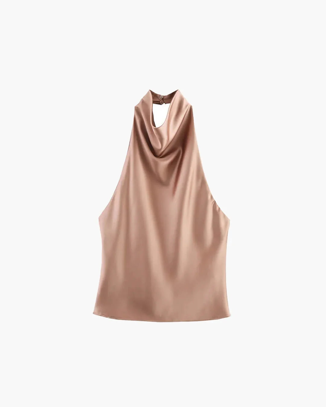 Women's Sleeveless Halter Top with Draped Cowl Neck and Fitted Shape