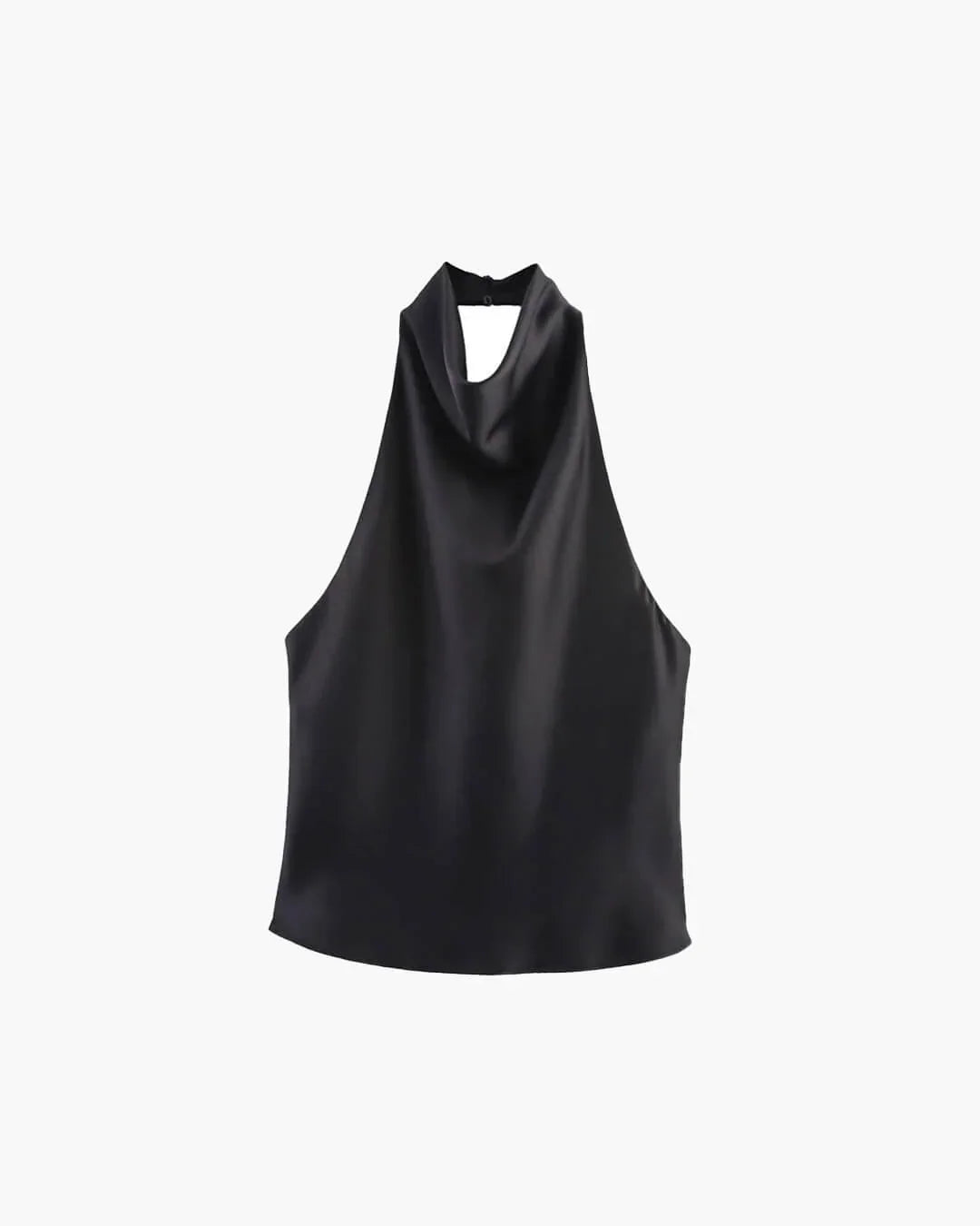 Women's Sleeveless Halter Top with Draped Cowl Neck and Fitted Shape