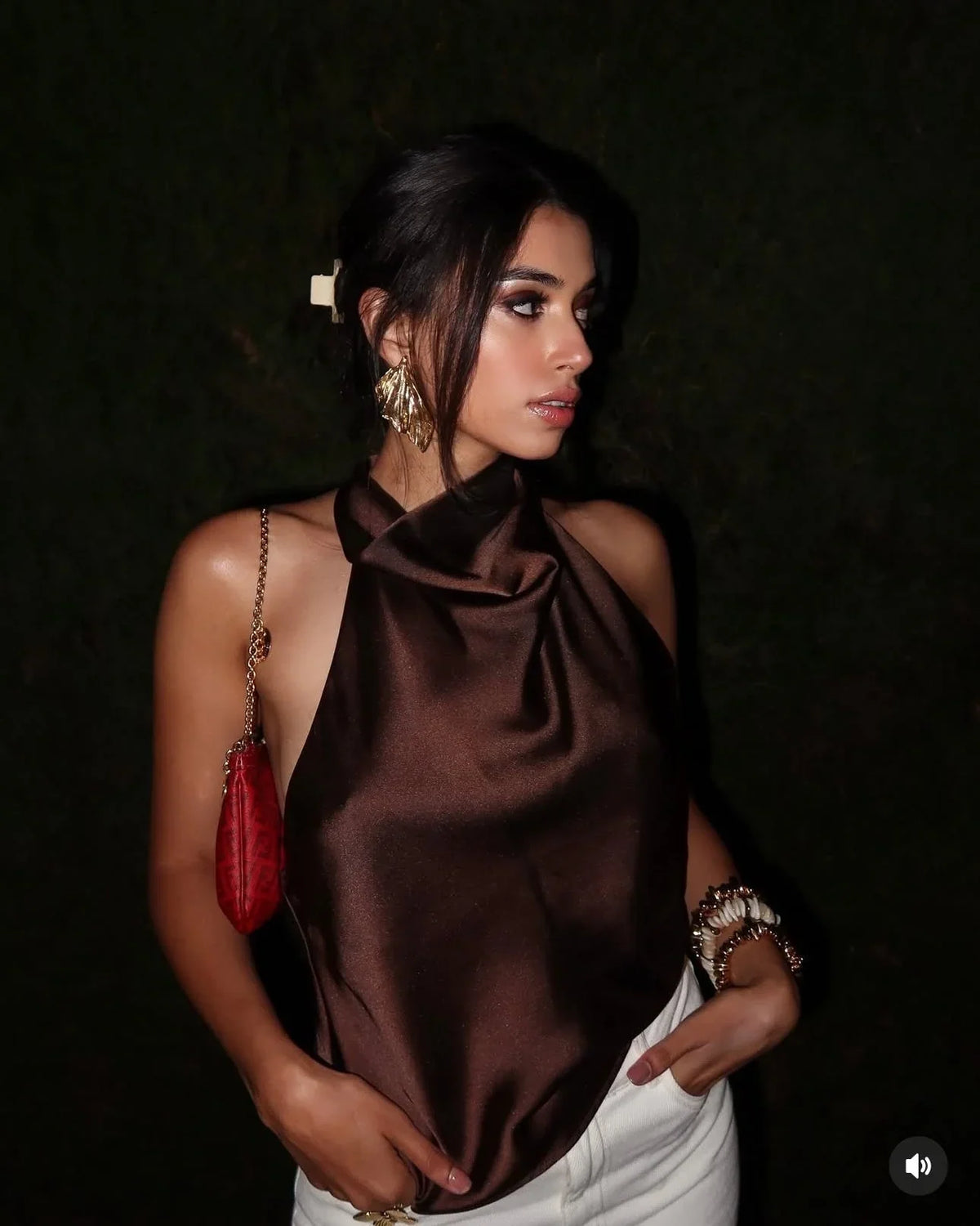 Women's Sleeveless Halter Top with Draped Cowl Neck and Fitted Shape