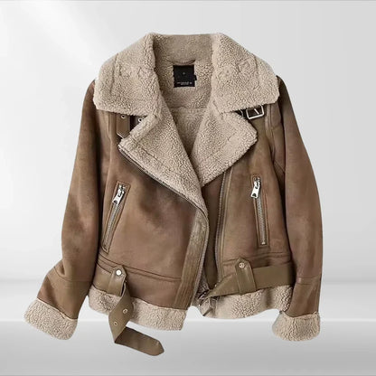 Women's Cropped Moto Jacket with Asymmetric Zipper and Wide Lapels