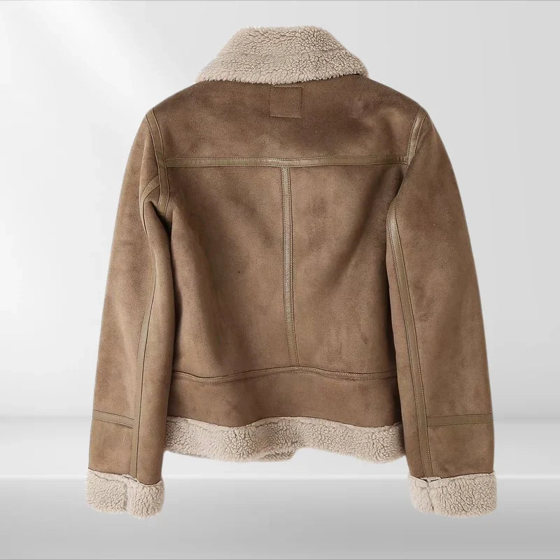 Women's Cropped Moto Jacket with Asymmetric Zipper and Wide Lapels