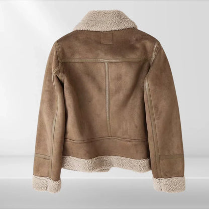 Women's Cropped Moto Jacket with Asymmetric Zipper and Wide Lapels
