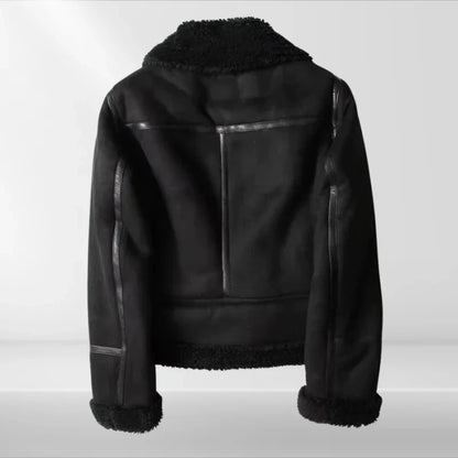 Women's Cropped Moto Jacket with Asymmetric Zipper and Wide Lapels