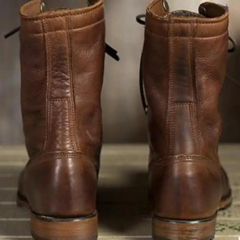 Women's Lace-Up Ankle Boots with Rounded Toe and Stitch Details