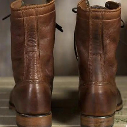 Women's Lace-Up Ankle Boots with Rounded Toe and Stitch Details