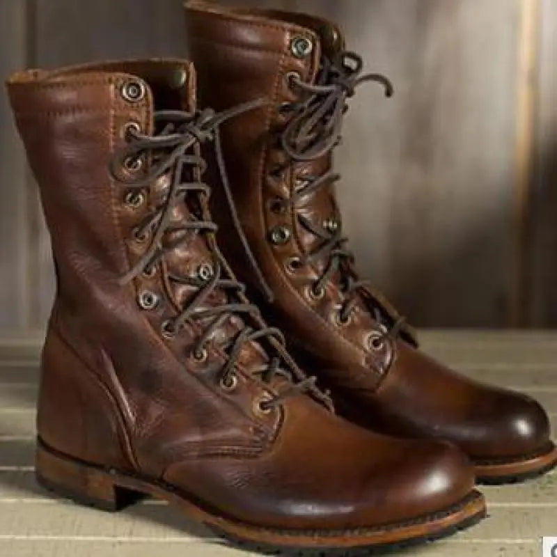 Women's Lace-Up Ankle Boots with Rounded Toe and Stitch Details