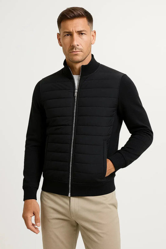 Men's Hybrid Zipper Jacket with Quilted Front and Knit Sleeves