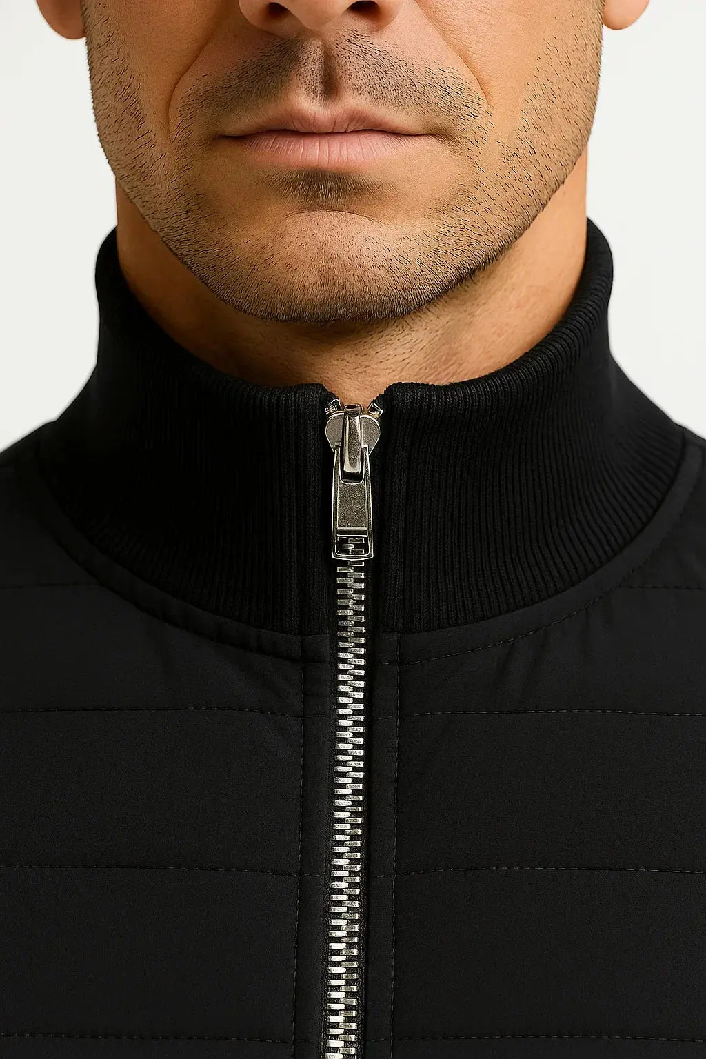 Men's Hybrid Zipper Jacket with Quilted Front and Knit Sleeves