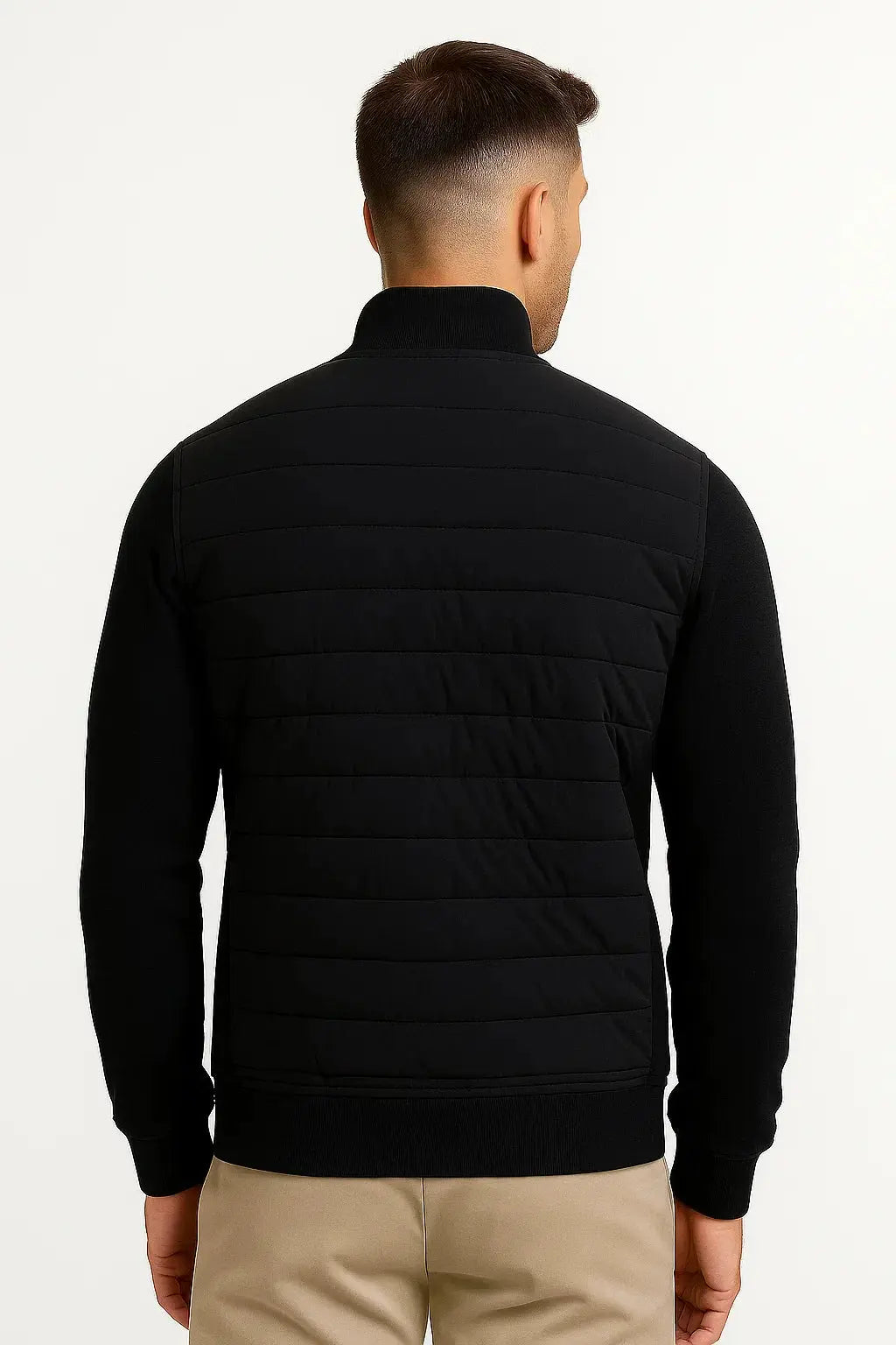 Men's Hybrid Zipper Jacket with Quilted Front and Knit Sleeves