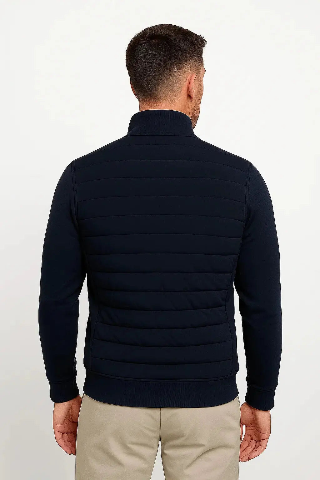 Men's Hybrid Zipper Jacket with Quilted Front and Knit Sleeves
