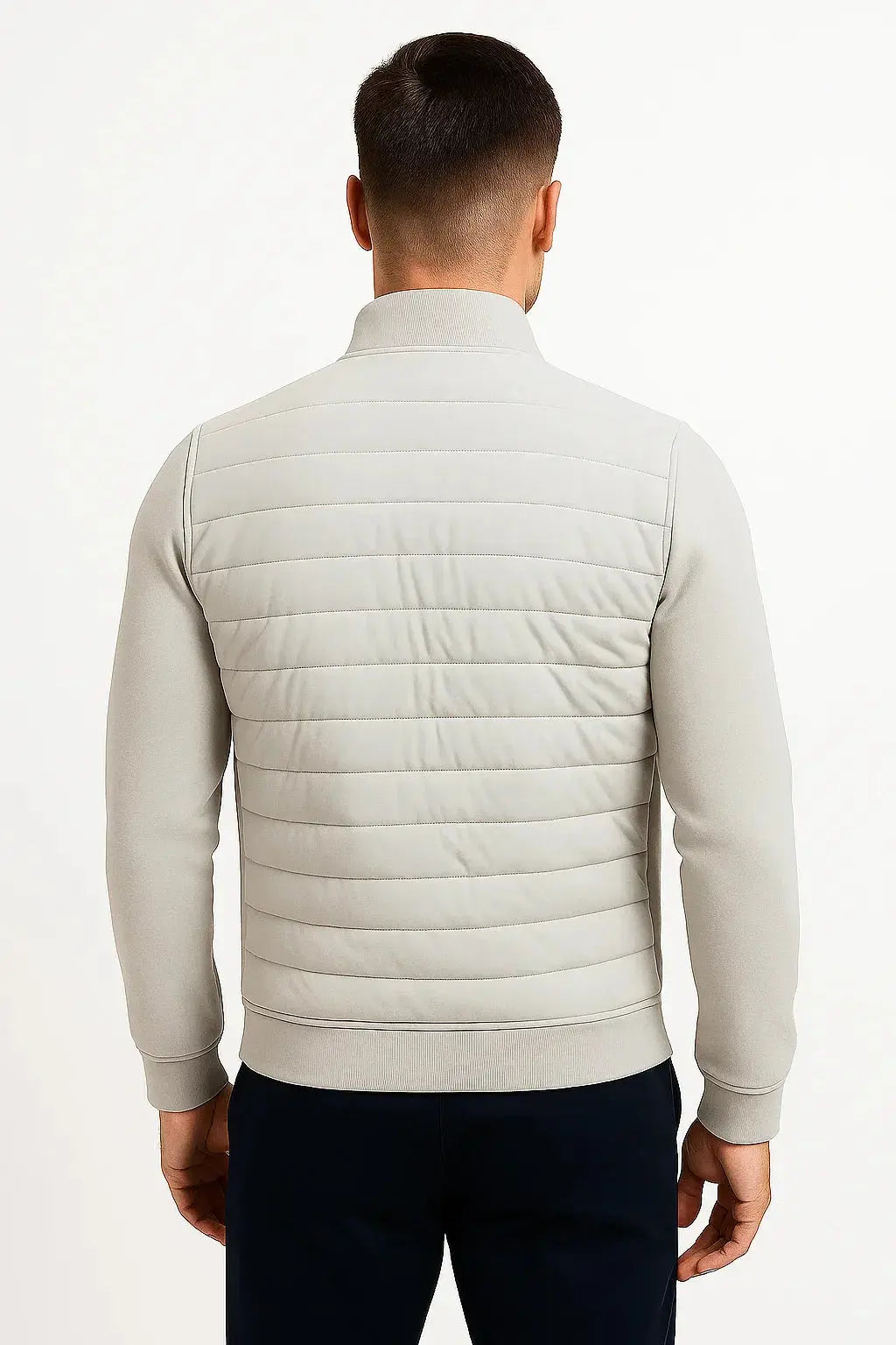 Men's Hybrid Zipper Jacket with Quilted Front and Knit Sleeves