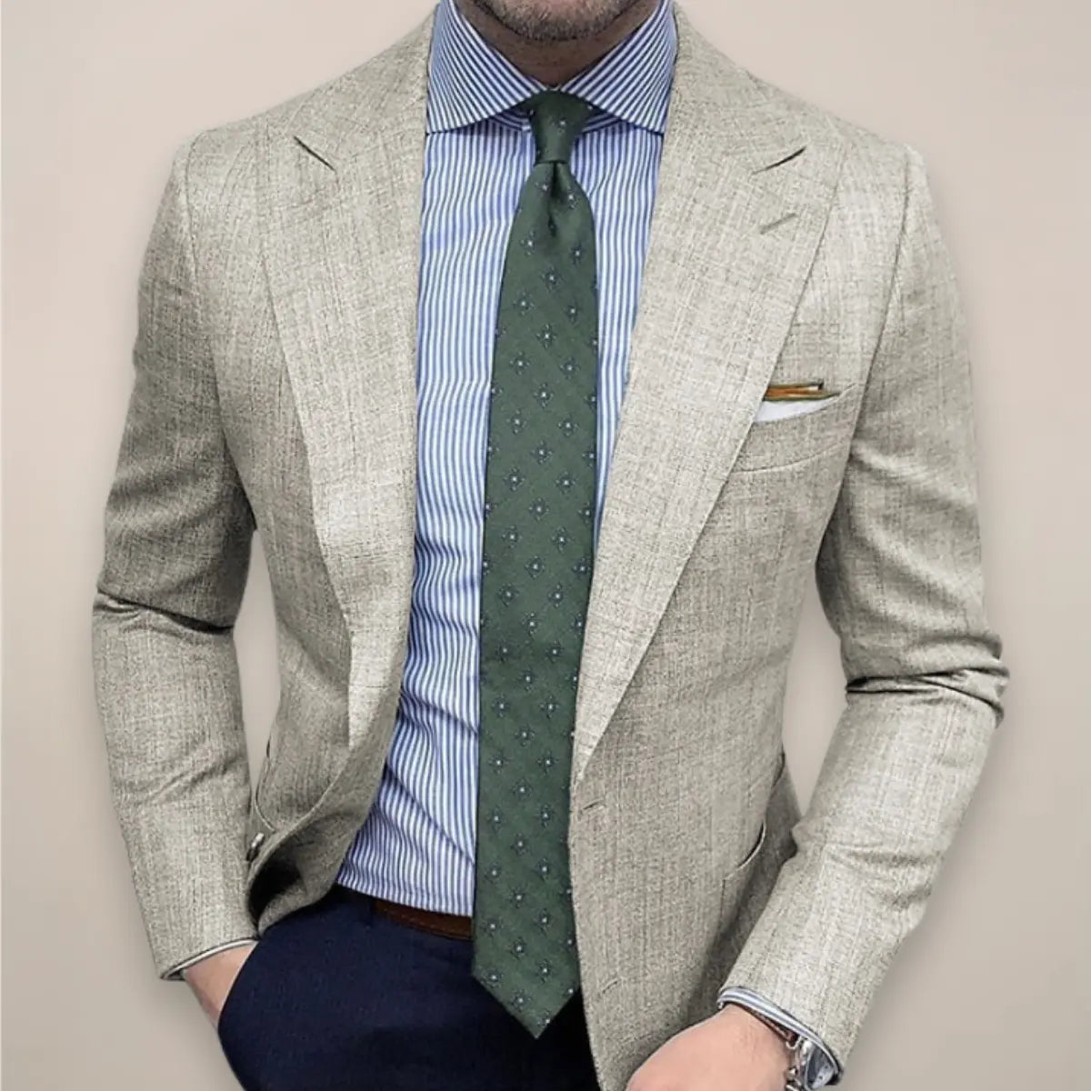 Men's Lapel Blazer with Front Buttons and Chest Pocket Detail