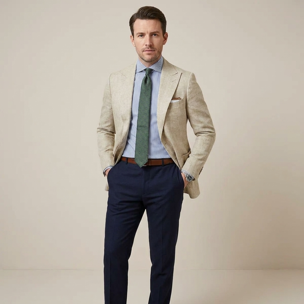 Men's Lapel Blazer with Front Buttons and Chest Pocket Detail