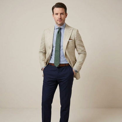 Men's Lapel Blazer with Front Buttons and Chest Pocket Detail
