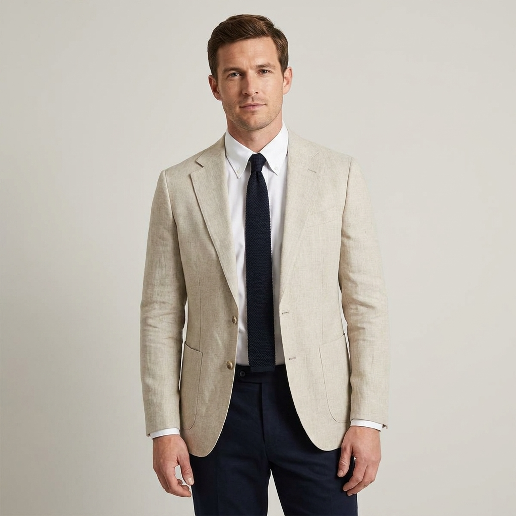 Men's Lapel Blazer with Front Buttons and Chest Pocket Detail
