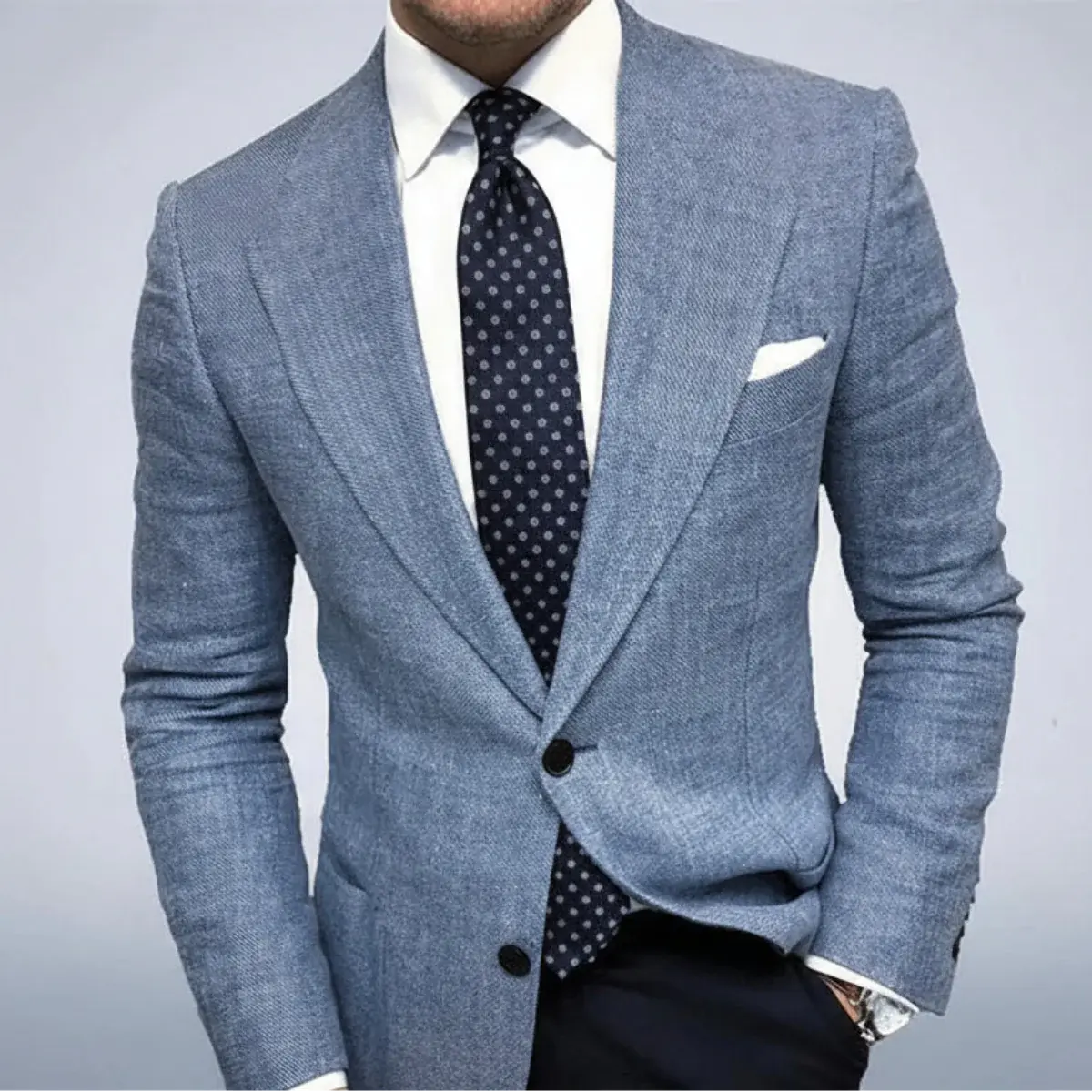 Men's Lapel Blazer with Front Buttons and Chest Pocket Detail