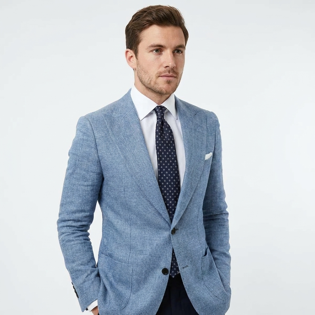 Men's Lapel Blazer with Front Buttons and Chest Pocket Detail