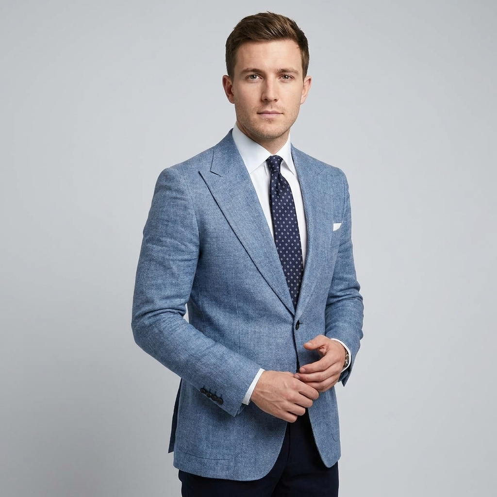 Men's Lapel Blazer with Front Buttons and Chest Pocket Detail