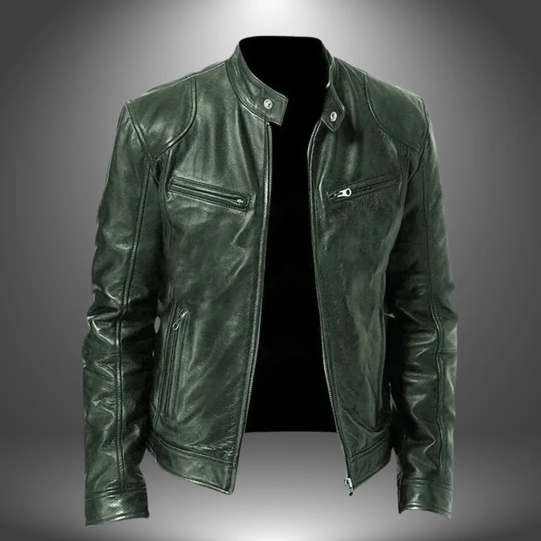 Men's Slim-Fit Biker-Style Zipper Jacket with Stand Collar