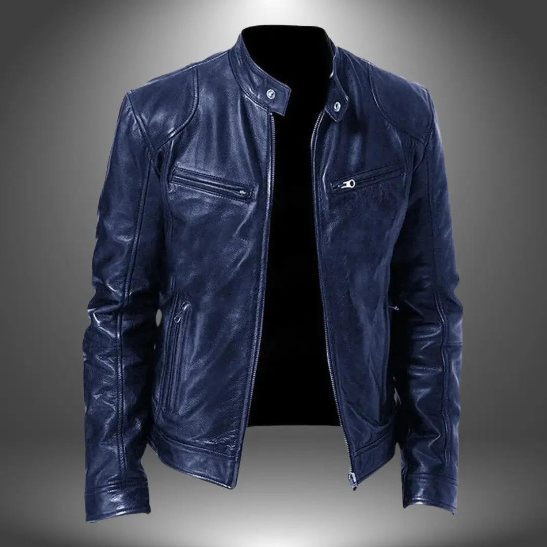 Men's Slim-Fit Biker-Style Zipper Jacket with Stand Collar