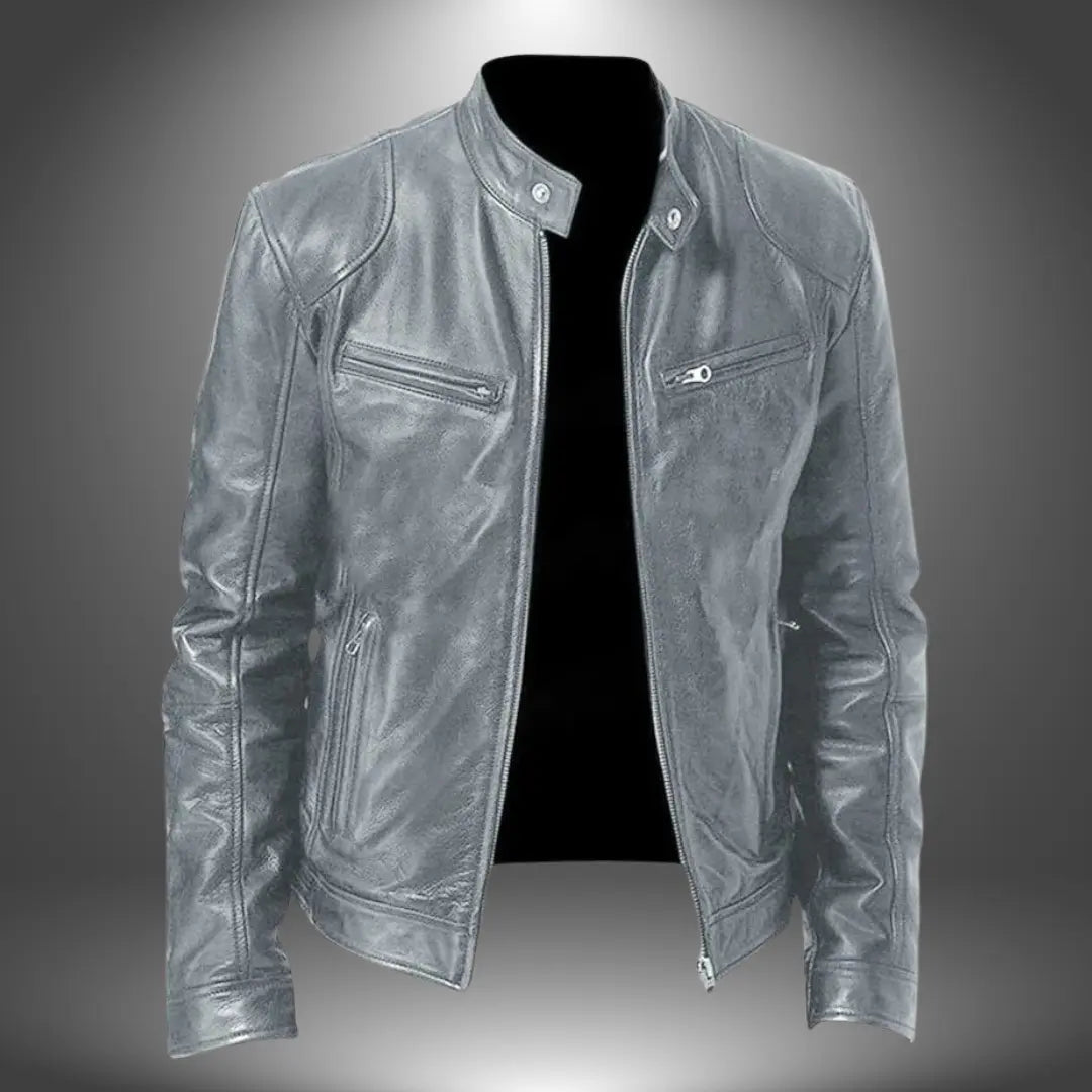 Men's Slim-Fit Biker-Style Zipper Jacket with Stand Collar