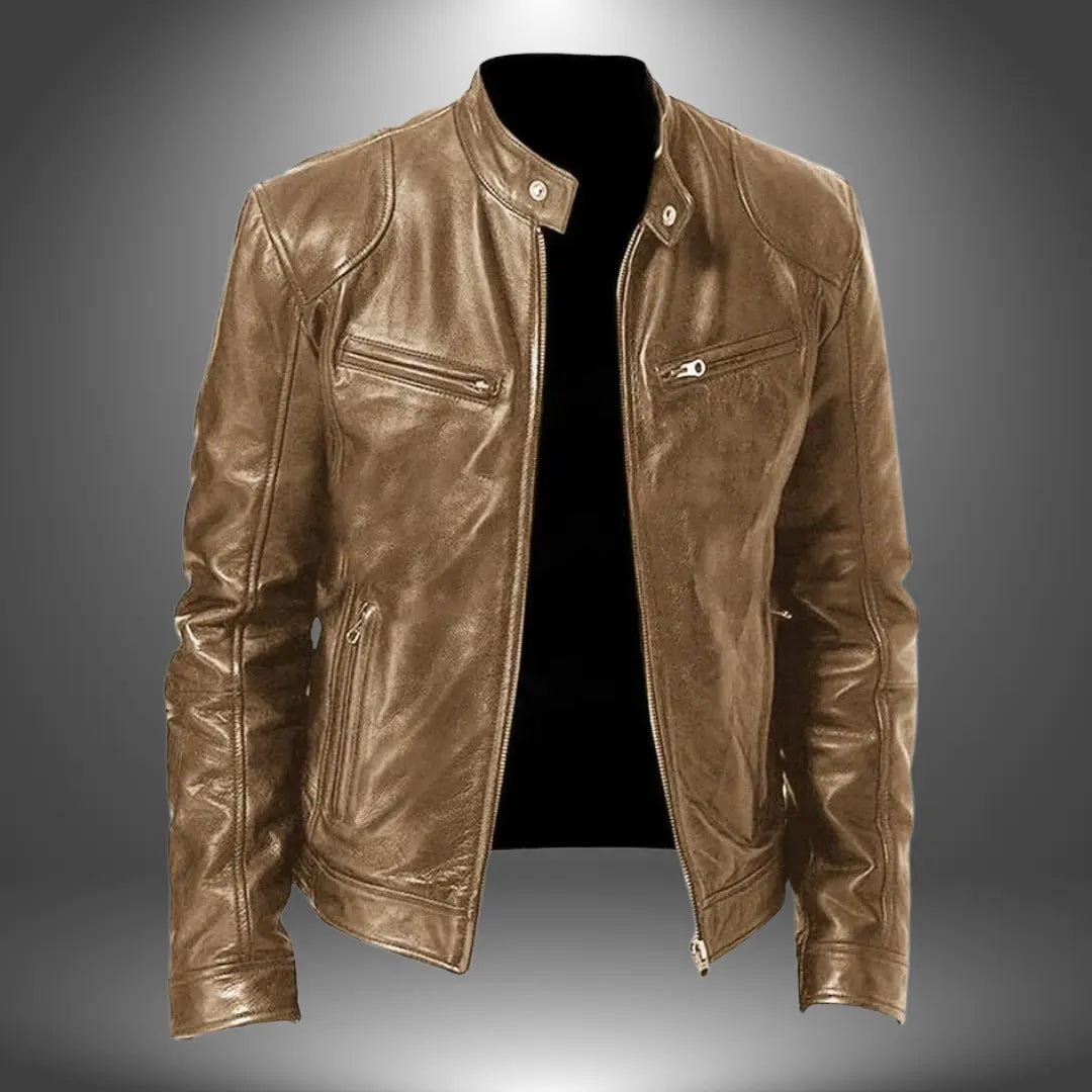 Men's Slim-Fit Biker-Style Zipper Jacket with Stand Collar
