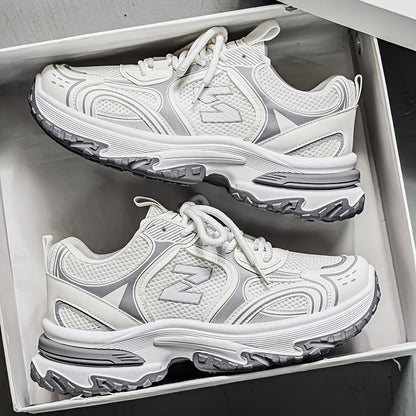 Unisex Low-Top Lace-Up Sneakers with Contrast Panels and Rounded Toe